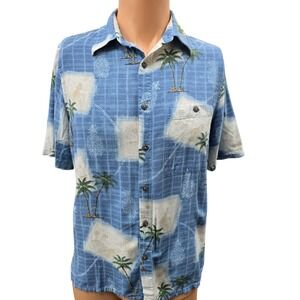 Mens‎ Hawaiian Camp Shirt Palm Tree Pineapple Blue Tropical Vacation